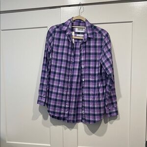 Anthropologie Grayson Purple Plaid Button Down Cotton Shirt NWT Size XS